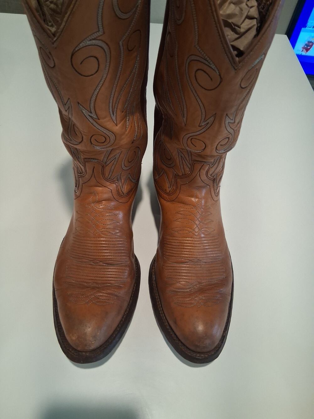 Vintage Dan Post 6865 Men's Brown Leather Cowboy Boots Size 8 D Western Stitch